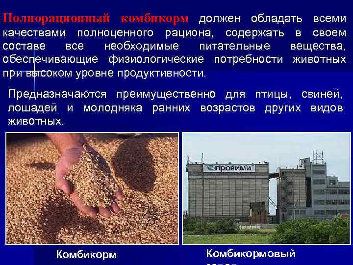 Полнорационный комбикорм должен обладать всеми качествами полноценного рациона, содержать в своем составе все необходимые