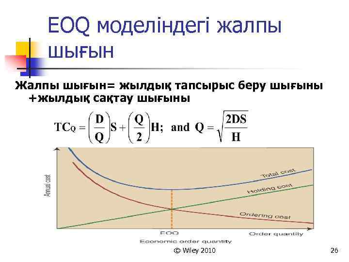 EOQ моделіндегі жалпы шығын Жалпы шығын= жылдық тапсырыс беру шығыны +жылдық сақтау шығыны ©