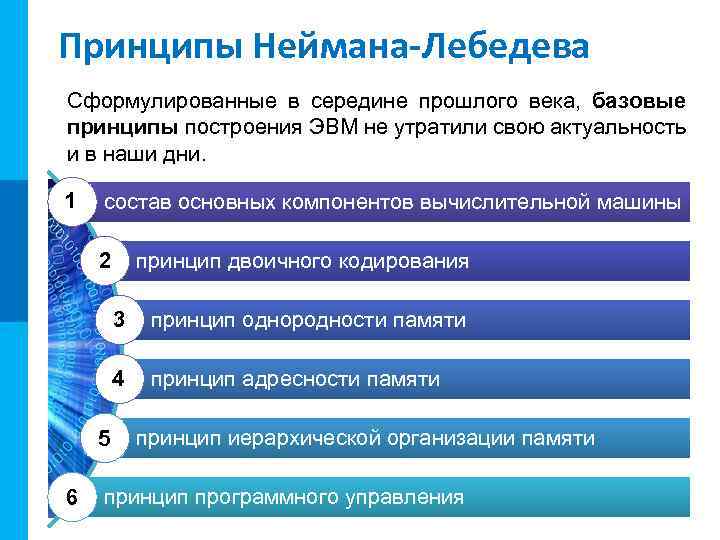 МК Принципы Неймана-Лебедева Сформулированные в середине прошлого века, базовые принципы построения ЭВМ не утратили