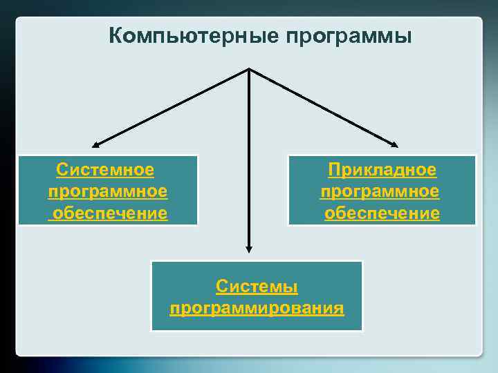 Компьютерные программы Системное программное обеспечение Прикладное программное обеспечение Системы программирования 