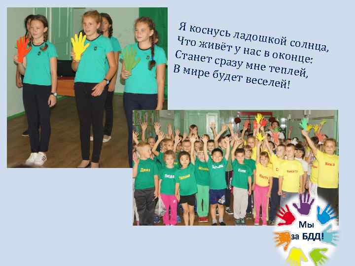 Я коснус ь ладош кой солн Что жив ца, ёт у нас в оконц