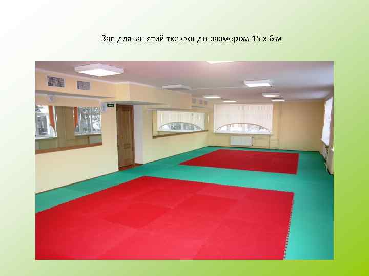 Зал для занятий тхеквондо размером 15 х 6 м 
