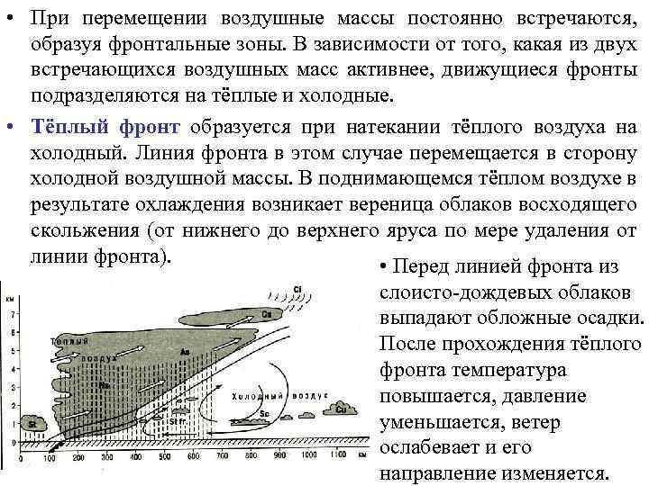  • При перемещении воздушные массы постоянно встречаются, образуя фронтальные зоны. В зависимости от