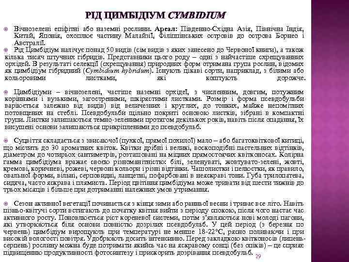 РІД ЦИМБІДІУМ CYMBIDIUM Вічнозелені епіфітні або наземні рослини. Ареал: Південно-Східна Азія, Північна Індія, Китай,