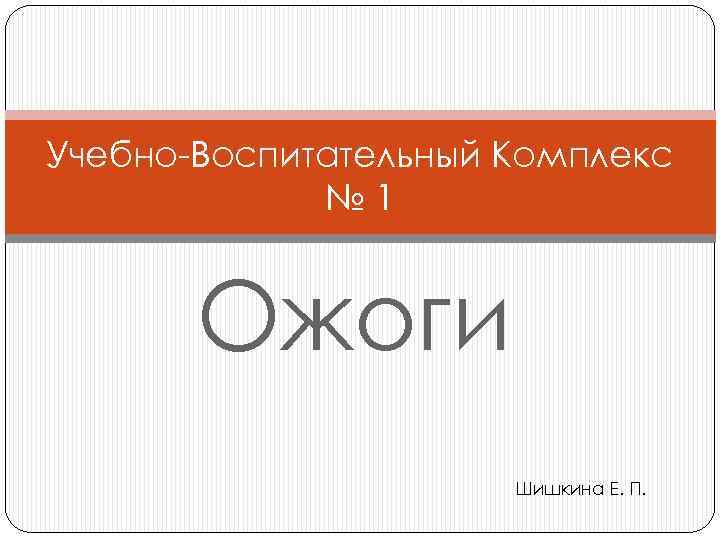 Учебно-Воспитательный Комплекс № 1 Ожоги Шишкина Е. П. 