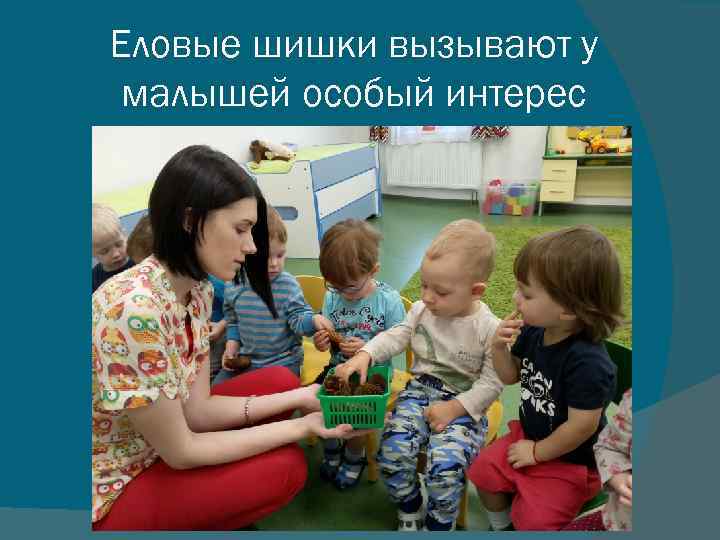 Еловые шишки вызывают у малышей особый интерес 