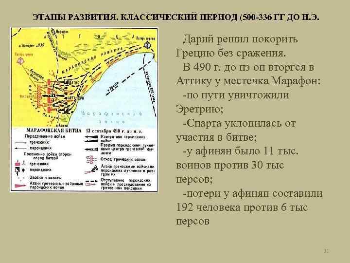 ЭТАПЫ РАЗВИТИЯ. КЛАССИЧЕСКИЙ ПЕРИОД (500 -336 ГГ ДО Н. Э. Дарий решил покорить Грецию
