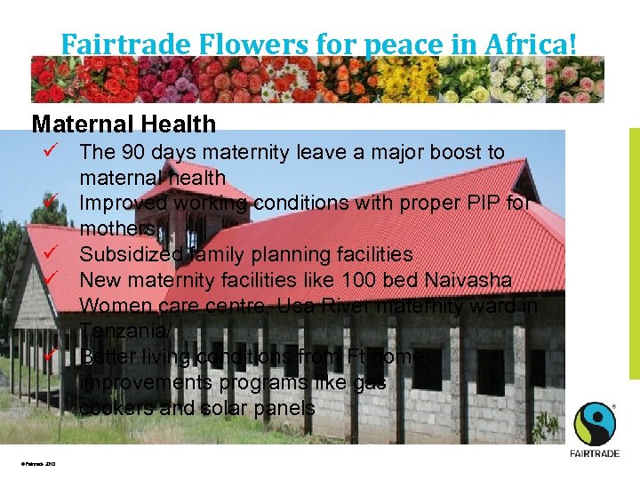 Fairtrade Flowers for peace in Africa! Maternal Health ü The 90 days maternity leave