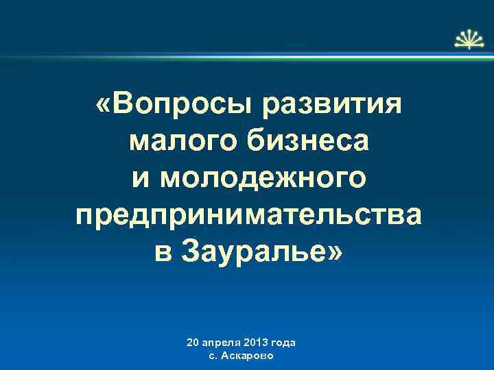  «Вопросы развития малого бизнеса и молодежного предпринимательства в Зауралье» 20 апреля 2013 года
