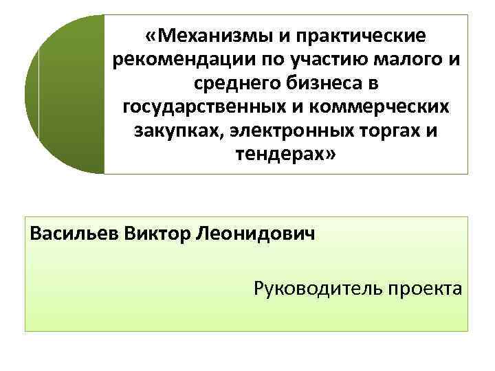  «Механизмы и практические рекомендации по участию малого и среднего бизнеса в государственных и