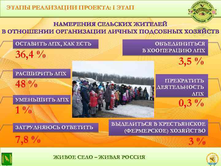 ЭТАПЫ РЕАЛИЗАЦИИ ПРОЕКТА: I ЭТАП ОСТАВИТЬ ЛПХ, КАК ЕСТЬ 36, 4 % ОБЪЕДИНИТЬСЯ В