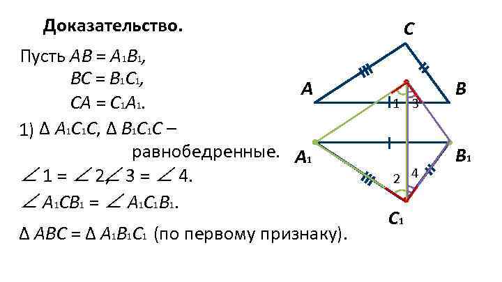 Доказательство. Пусть АВ = А 1 В 1, ВС = В 1 С 1,