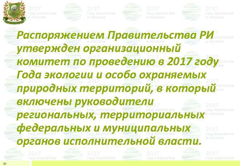 Распоряжением Правительства РИ утвержден организационный комитет по проведению в 2017 году Года экологии и