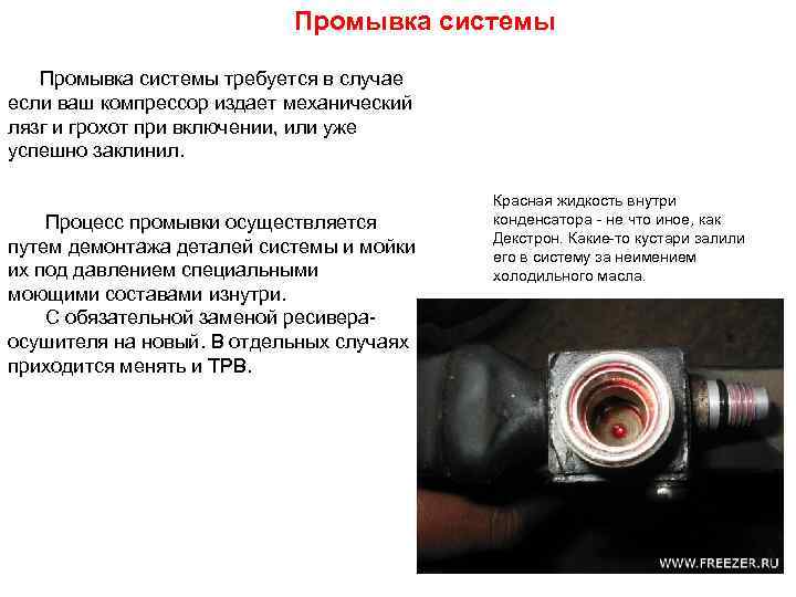 Промывка системы требуется в случае если ваш компрессор издает механический лязг и грохот при