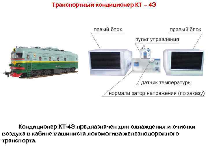 Транспортный кондиционер КТ – 4 Э Кондиционер КТ-4 Э предназначен для охлаждения и очистки