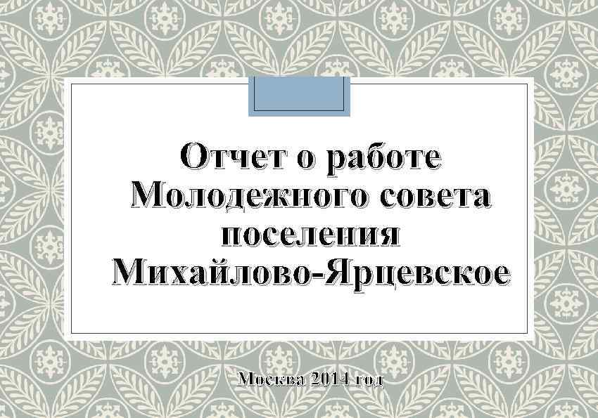 Отчет о работе Молодежного совета поселения Михайлово-Ярцевское Москва 2014 год 