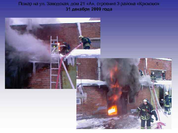 Пожар на ул. Заводская, дом 21 «А» , строение 3 района «Крюково» 31 декабря