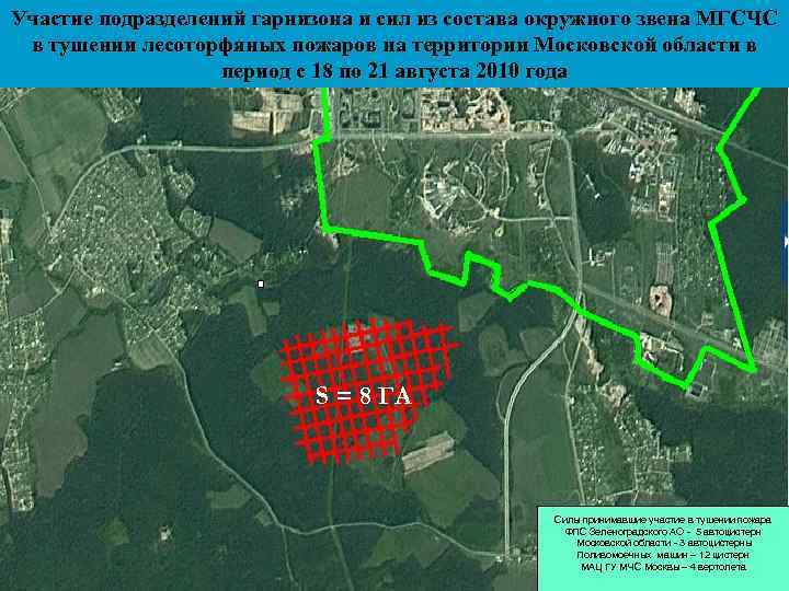 Участие подразделений гарнизона и сил из состава окружного звена МГСЧС в тушении лесоторфяных пожаров