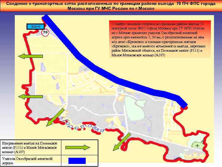Сведения о транспортных сетях расположенных по границам района выезда 70 ПЧ ФПС города Москвы