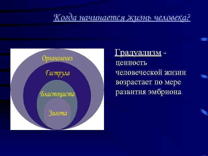 Когда начинается жизнь человека? Градуализм ценность человеческой жизни возрастает по мере развития эмбриона 