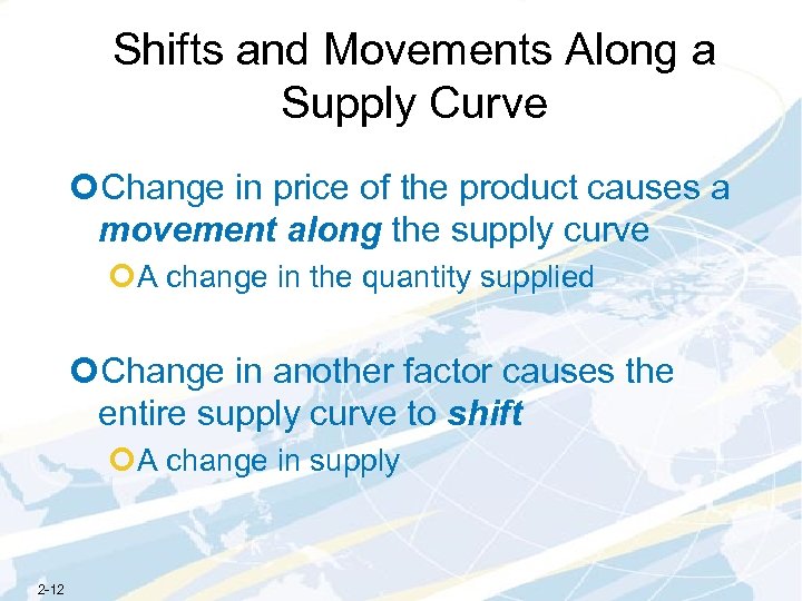 Shifts and Movements Along a Supply Curve ¢Change in price of the product causes
