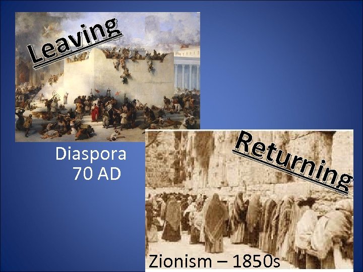 ng vi ea L Diaspora 70 AD Retu rnin g Zionism – 1850 s