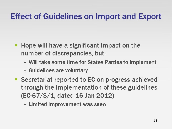 Effect of Guidelines on Import and Export § Hope will have a significant impact
