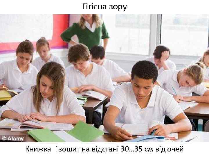 Гігієна зору Книжка і зошит на відстані 30… 35 см від очей 