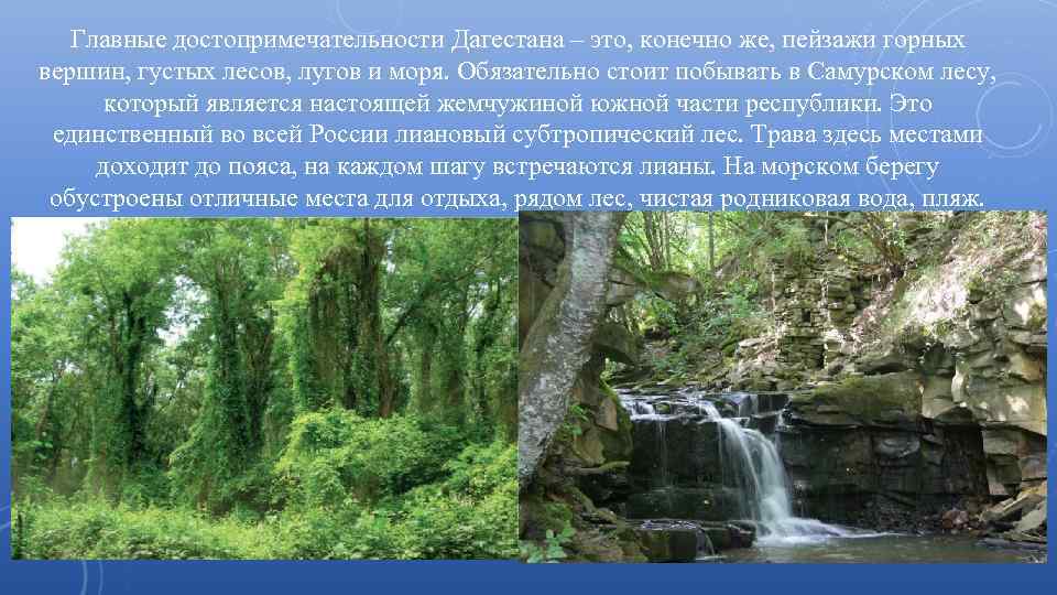 Главные достопримечательности Дагестана – это, конечно же, пейзажи горных вершин, густых лесов, лугов и