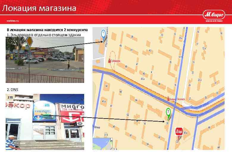 Локация магазина В локации магазина находится 2 конкурента 1. Эльдорадо в отдельно стоящем здании
