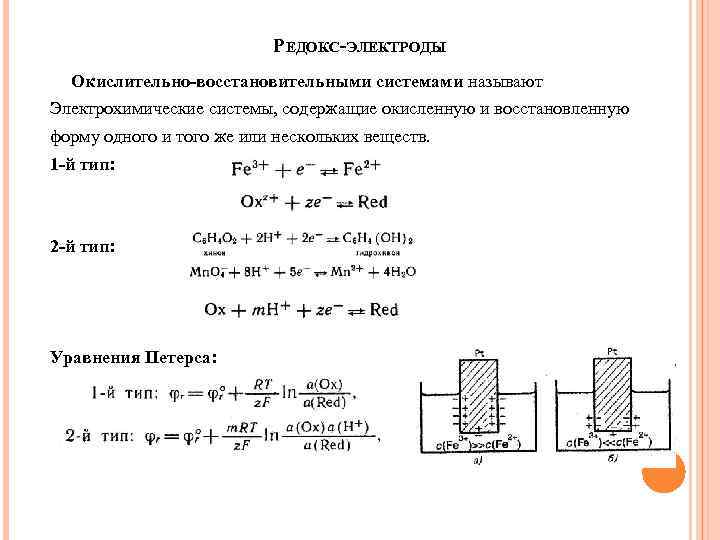 РЕДОКС-ЭЛЕКТРОДЫ Окислительно-восстановительными системами называют Электрохимические системы, содержащие окисленную и восстановленную форму одного и того