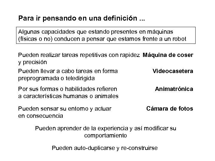 Para ir pensando en una definición. . . Algunas capacidades que estando presentes en