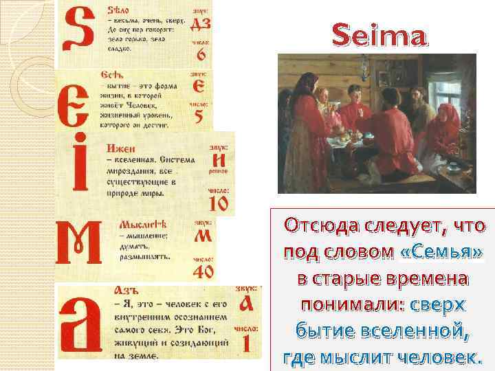 Šeima Отсюда следует, что под словом «Семья» в старые времена понимали: сверх бытие вселенной,