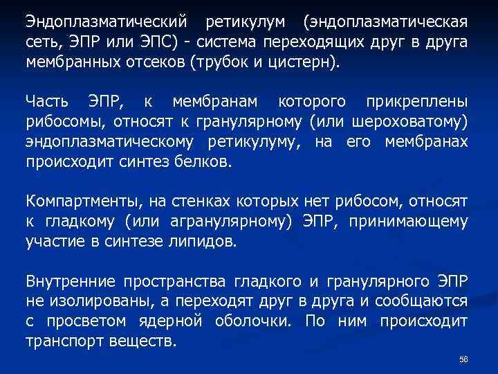 Эндоплазматический ретикулум (эндоплазматическая сеть, ЭПР или ЭПС) - система переходящих друг в друга мембранных