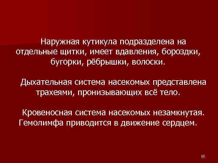 Наружная кутикула подразделена на отдельные щитки, имеет вдавления, бороздки, бугорки, рёбрышки, волоски. Дыхательная система