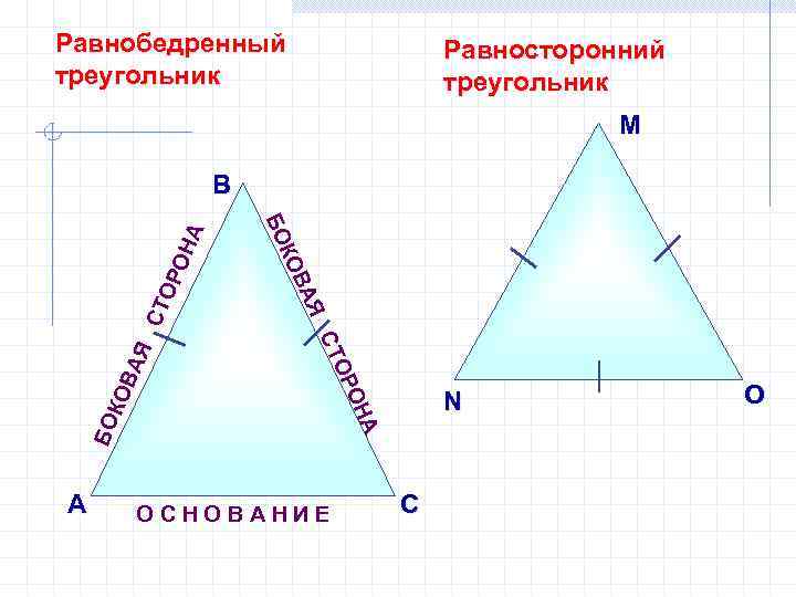 Равнобедренный треугольник Равносторонний треугольник M ОР О СТ Я ВА КО А ОН ОР