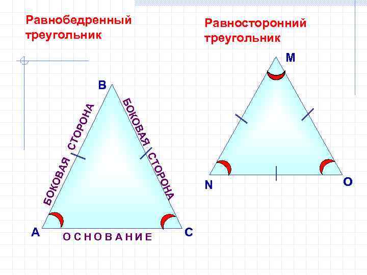 Равнобедренный треугольник Равносторонний треугольник M ОР О СТ Я ВА КО А ОН ОР