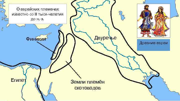О еврейских племенах известно со II тыся-челетия до н. э. Финикия Египет Двуречье Земли