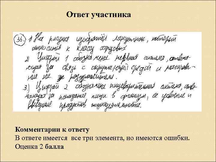 Ответ участника Комментарии к ответу В ответе имеется все три элемента, но имеются ошибки.