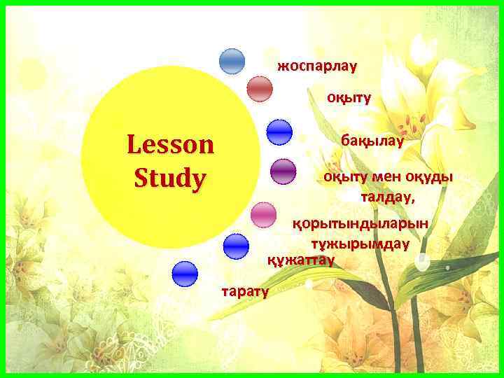 жоспарлау оқыту Lesson Study бақылау оқыту мен оқуды талдау, қорытындыларын тұжырымдау құжаттау тарату 