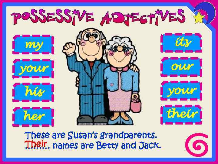 my its your his your her their These are Susan’s grandparents. Their names are