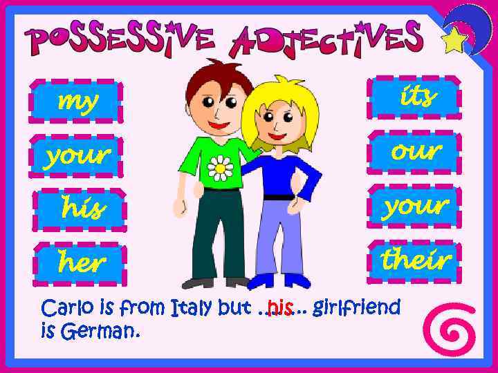 my its your his your her their Carlo is from Italy but ……. .