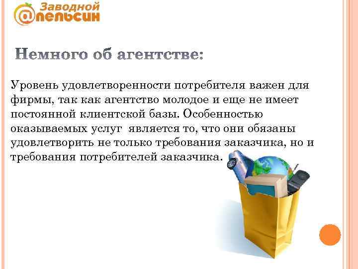 Уровень удовлетворенности потребителя важен для фирмы, так как агентство молодое и еще не имеет