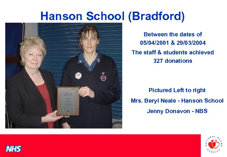 Hanson School (Bradford) Between the dates of 05/04/2001 & 29/03/2004 PCS Conference The staff