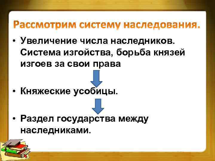  • Увеличение числа наследников. Система изгойства, борьба князей изгоев за свои права •