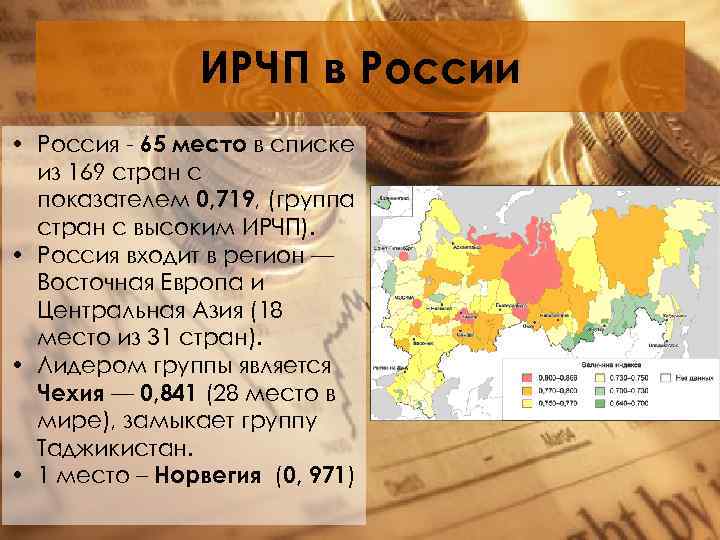 ИРЧП в России • Россия - 65 место в списке из 169 стран с