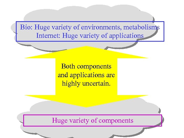 Bio: Huge variety of environments, metabolisms Internet: Huge variety of applications Both components and
