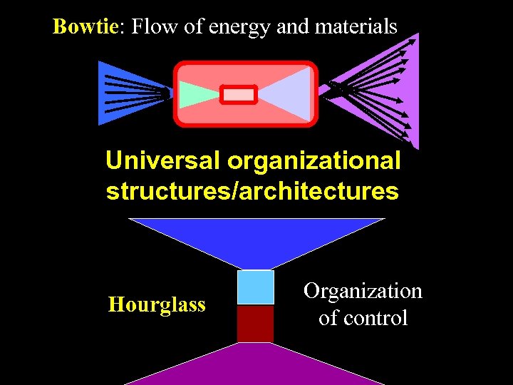 Bowtie: Flow of energy and materials Universal organizational structures/architectures Hourglass Organization of control 