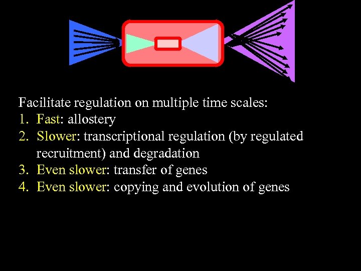 Facilitate regulation on multiple time scales: 1. Fast: allostery 2. Slower: transcriptional regulation (by