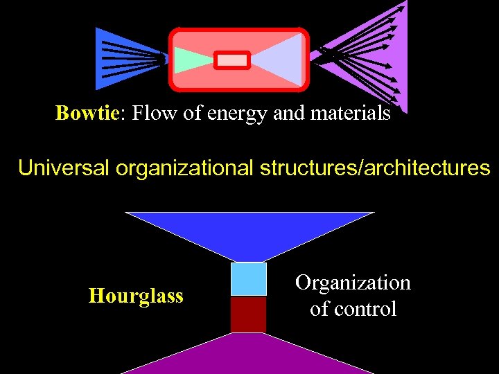 Bowtie: Flow of energy and materials Universal organizational structures/architectures Hourglass Organization of control 